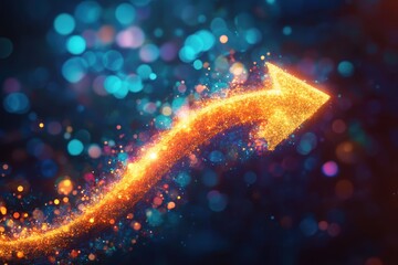 Brilliant upward trending arrow sparkles with bright energy, inspiring business growth and optimism for a successful future with innovative solutions