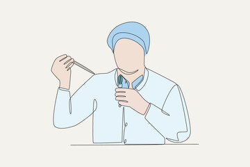 Colored scientists are researching biotech. Biotech concept one-line drawing