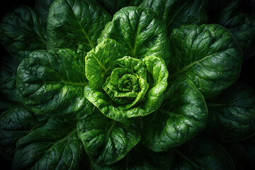 Fototapeta premium Close-up of fresh green lettuce leaves with water droplets
