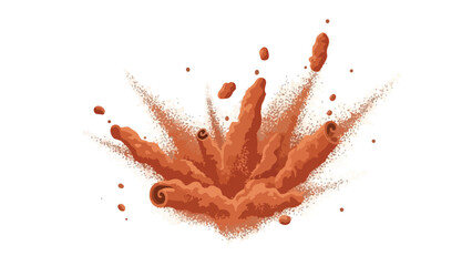 Dynamic burst of aromatic cinnamon spice with a vibrant scattering of rich brown powder and curled sticks, creating an energetic and flavorful