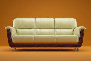 Fototapeta premium Elegant modern cream sofa against warm orange background