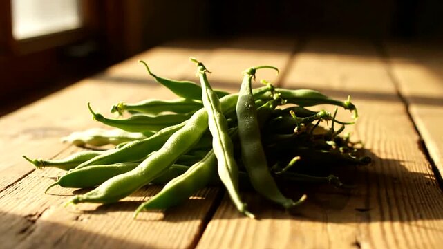 green beans on a wooden table