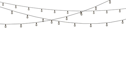 Crossed hanging string lights top border overlay transparent PNG 3D render