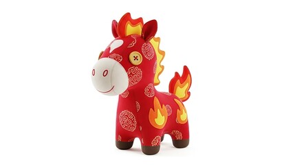 Obraz premium Ornamental horse plush toy with fiery accents against a clean backdrop for design inspiration