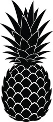 Obraz premium Fresh ripe pineapple with green leaves isolated on a black background represents a sweet tropical fruit that is healthy, juicy, and exotic