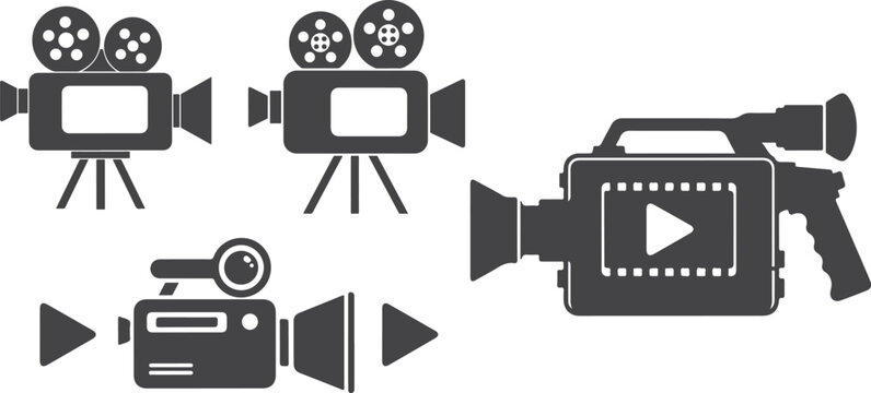 Silhouette vintage movie camera set.eps
