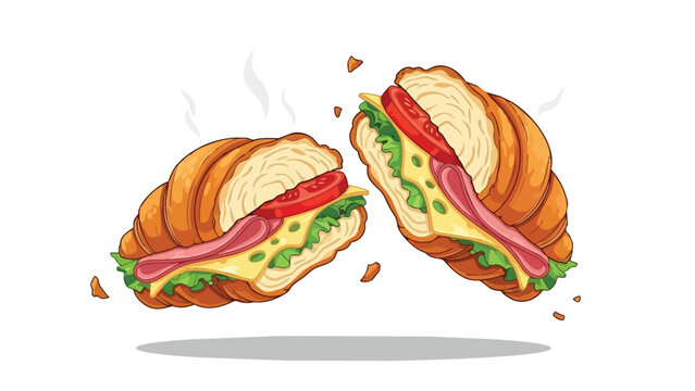 Two freshly prepared savory croissant sandwiches bursting with delightful flavors and crisp ingredients