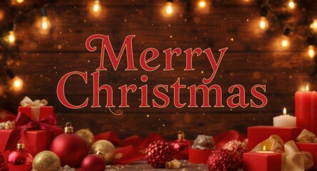 A Christmas banner featuring the phrase "Merry Christmas" prominently displayed in a whimsical font. The background is adorned with retro light bulbs that glow warmly, emitting a soft golden light.