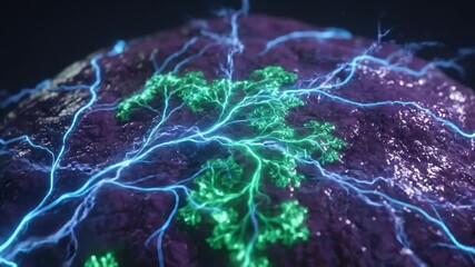 Organic Planet Growing Veins and Veins With Electricity Animation