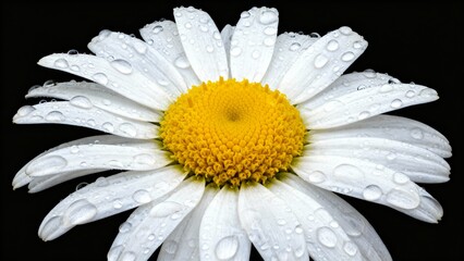 White daisy flower with water drops isolated on black background