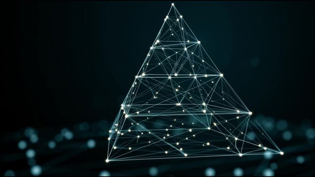 Networked Pyramid: A striking visual of a pyramid structure meticulously formed by interconnected points and lines, embodying connectivity and technological advancement. 