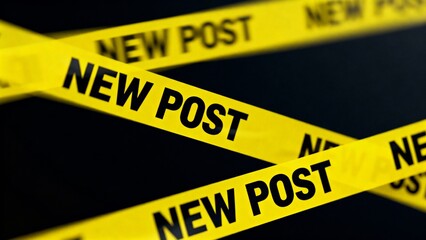 Breaking news alert concept with yellow caution tape on dark background