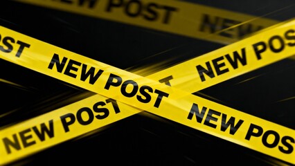 Breaking news alert concept with yellow caution tape on dark background