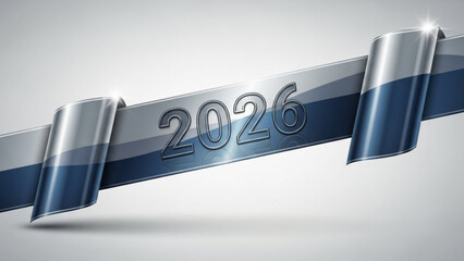 2026 year ribbon banner metallic silver and blue design element for future celebration and New Year 