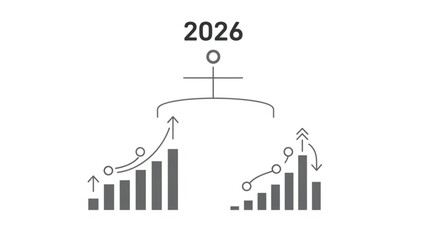 Business growth chart for 2026 showing upward trend and financial forecast vector illustration for p