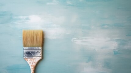 brush in hand for products to restore and paint the wall, indoor the building site of a house, wall during painting, renovation, painting, contractor, Architect, construction worker