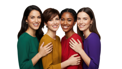 Diverse group of smiling women showing friendship and support, embracing and celebrating diversity together