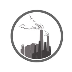 silhouette of factory industry icon in circle without background