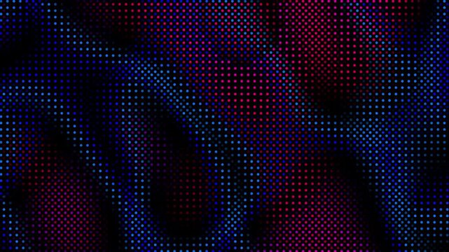 Animated abstract technology dark background random blue and red led dots and grid 4K. Loop dark halftone background