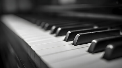 octet. Close-up of piano keys in black and white pattern, elegant musical instrument detail. lifestyle magazines, social media lookbooks, designed for influencer and brand collaborations.