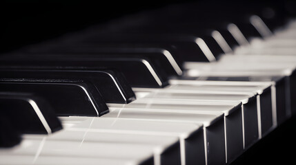octet. Close-up of piano keys in black and white pattern, elegant musical instrument detail. lifestyle magazines, social media lookbooks, designed for influencer and brand collaborations.