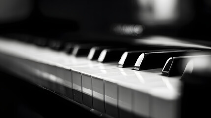 octet. Close-up of piano keys in black and white pattern, elegant musical instrument detail. lifestyle magazines, social media lookbooks, designed for influencer and brand collaborations.