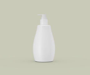 Blank white pump dispenser cosmetic bottle mockup, pale green background. 3d illustration