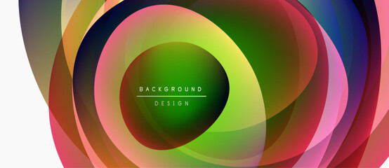 Obraz premium Abstract colorful circles overlap creating dynamic background. Gradient hues blend, forming vibrant visual experience. Modern design element.