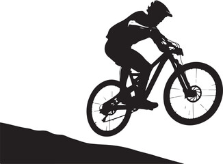 Obraz premium Silhouette of Mountain Biker in Action Descending Hill