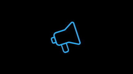 Vibrant blue outline megaphone icon symbolizing important announcements and marketing campaigns