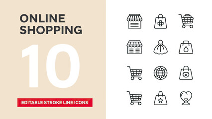 Online Shopping Editable Stroke Line Icons Collection.