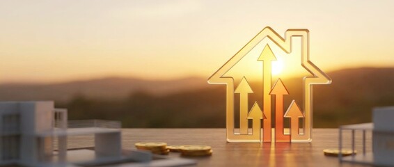 Real estate strategy house appreciation graph arrow trend. Mortgage concept symbol growth property market housing demand financial investor profit income interest business money bank home debt finance