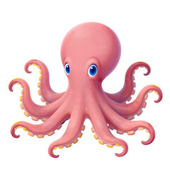 Cute pink octopus with blue eyes isolated