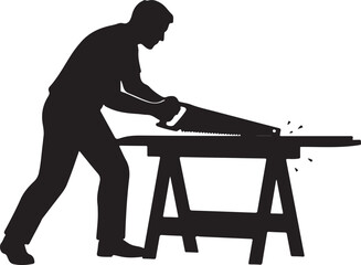 Carpenter Sawing Wood Silhouette