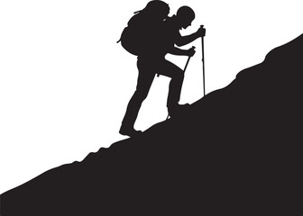 Hiker Climbing Uphill Silhouette
