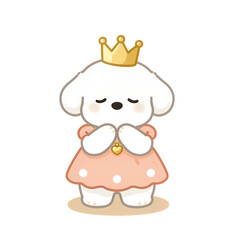 Fototapeta premium Cute white puppy wearing a crown and pink dress