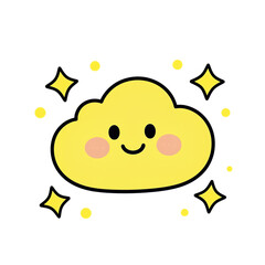 Obraz premium Cute Yellow Cloud with Pink Cheeks and Stars