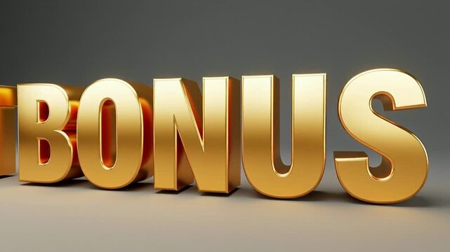 Animated sequence of 3D gold text displaying 'GET BONUS' repeatedly with dynamic lighting effects