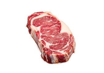 sliced raw beef steak isolated on white background