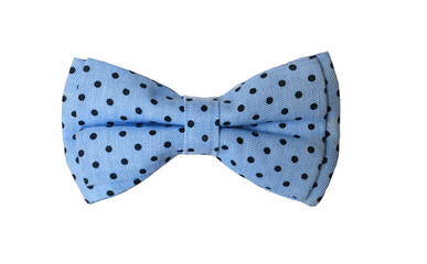 Classic light blue polka dot bow tie isolated on a white background.