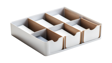 Modern white and wood drawer organizer tray for office supplies and desk clutter management