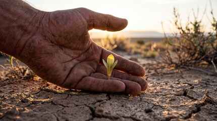 Symbol of Hope and New Life Growing from Dry Soil