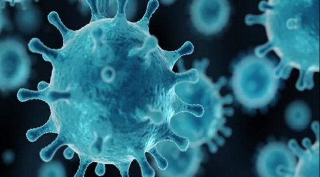 corona virus 2019-ncov flu outbreak, covid-19 3d banner illustration, microscopic view of floating influenza virus cells
