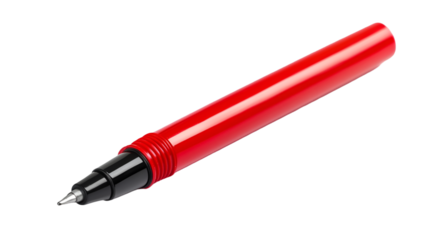 Bright red technical drawing pen with a fine metal tip rests against a deep for design work