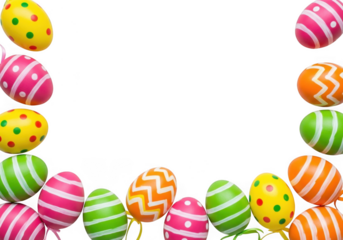 Colorful easter eggs arranged in a border on a transparent background, perfect for festive designs and celebrations