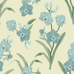 Delicate orchids are a seamless vector illustration that can be used for decorating textiles, packaging, and wallpaper.