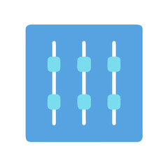 Simple graphic equalizer icon with adjustable sliders on a light blue square