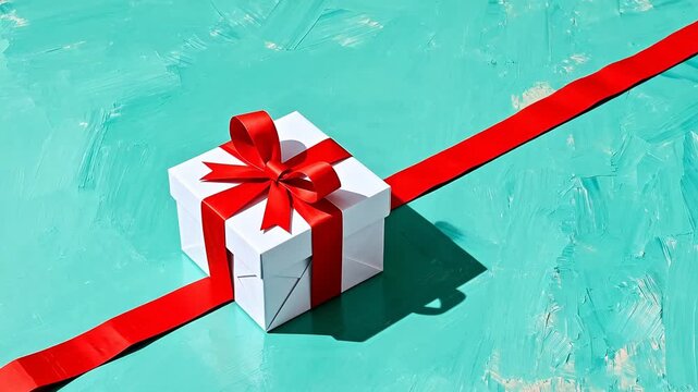 White gift box with red ribbon