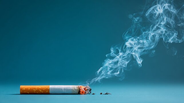 an open cigarette pack with one cigarette sticking out, against a blue background