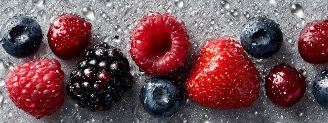 an arrangement of raspberries with a dusting of sugar and a bokeh background filled with more berries